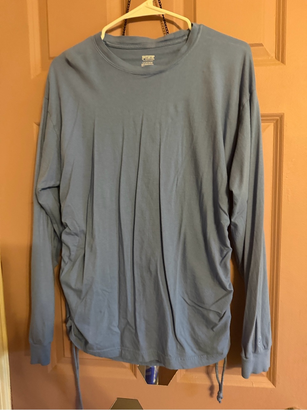 PINK Victoria's Secret Dusty Blue Long Sleeve Crewneck with Drawstring Hem